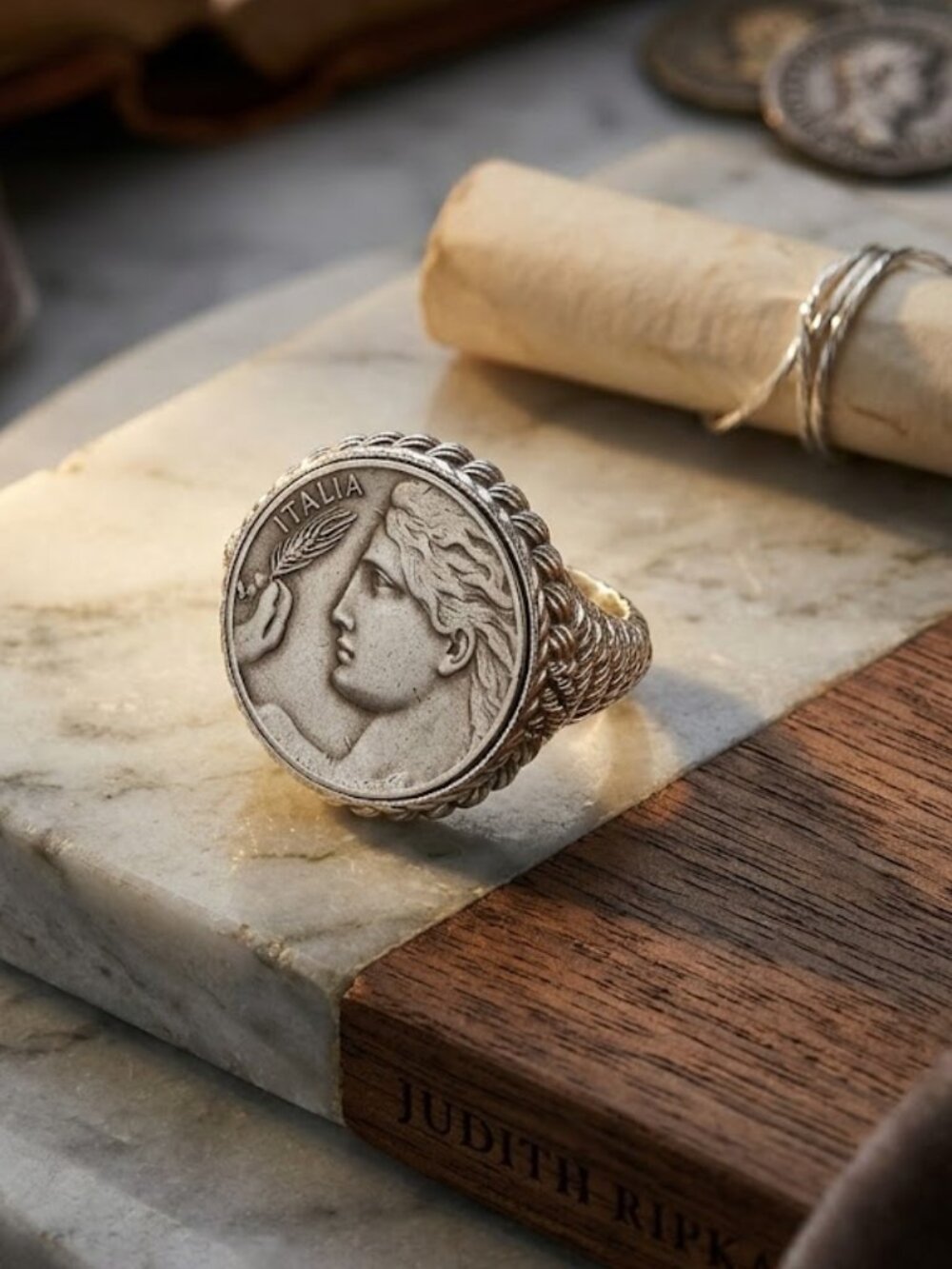 Judith Ripka Italia Coin Ring .925 Sz 6 3/4